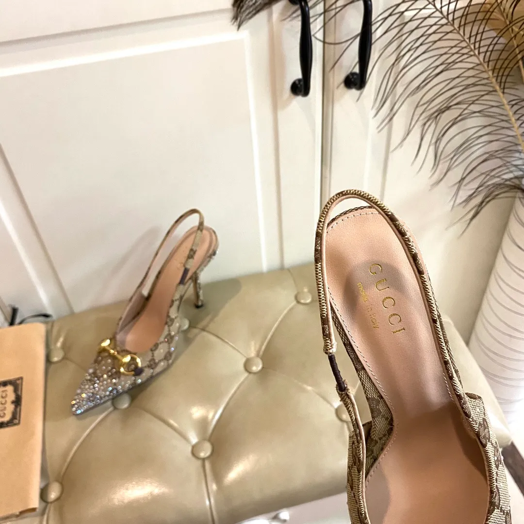 👟👟Ex-factory price 660👟👟, Gucci high heels, original canvas embellished with bright crystals, sheepskin lining, leather outsole, size 35-40 (41 customized, non-refundable)
